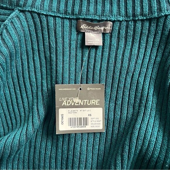 Eddie Bauer Teal Ribbed Cable Knit Full Zip Long Sweater Jacket - Picture 10 of 10
